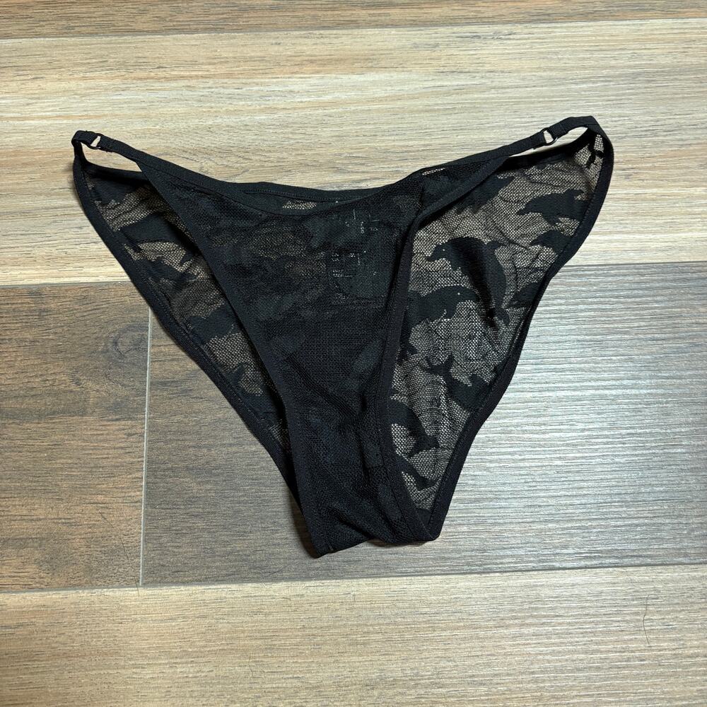 & Other Stories Womens 0 Dolphin Mesh String Bikini Panty Black Floral Sheer